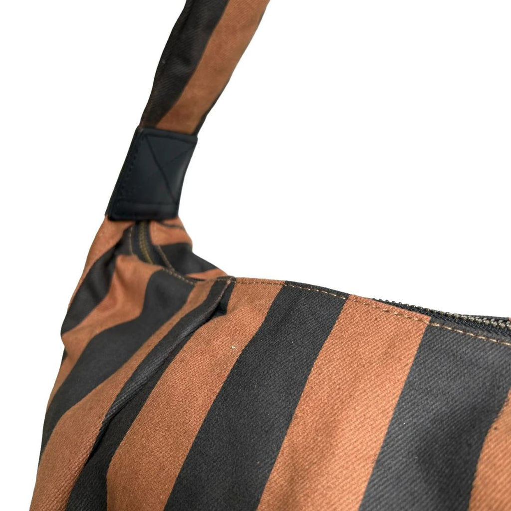Large Stripe Brown Black Crossbody Bag Close