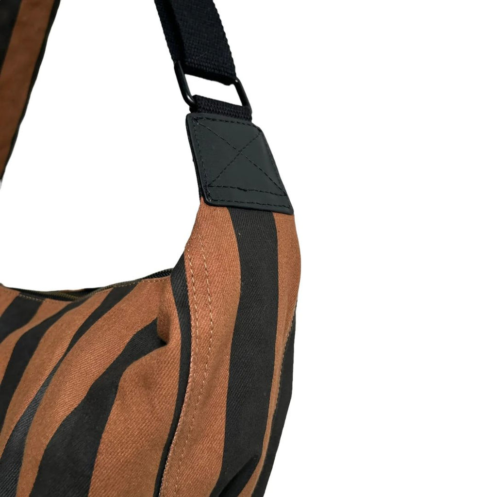 Large Stripe Brown Black Crossbody Bag Hardware