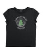 A black short-sleeve t-shirt with a 'Christmas Disco' graphic on the chest, featuring a green Christmas tree inside a disco ball with silver text, shown on a plain white background.