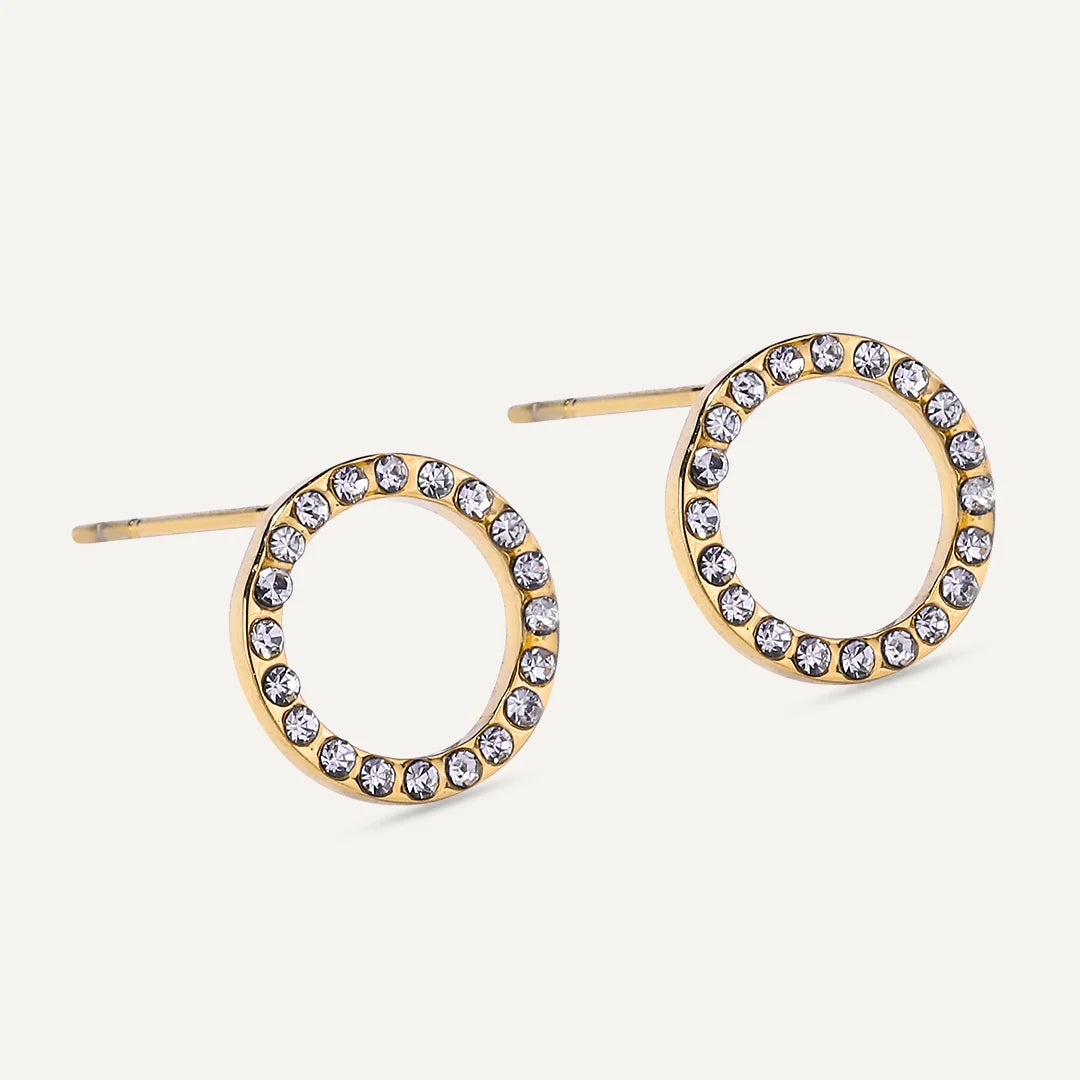 gold circle stud diamante earrings