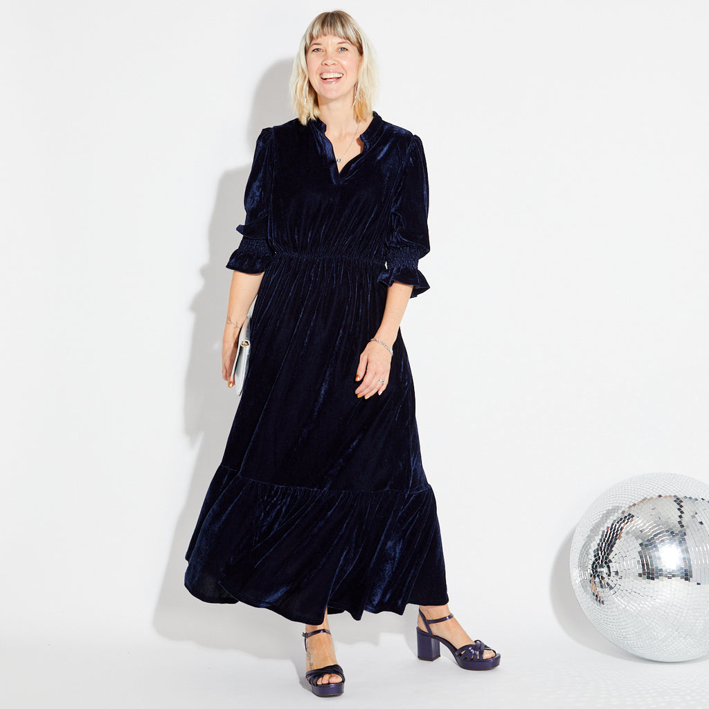 Dark blue velvet party dress Christmas - Disko Kids