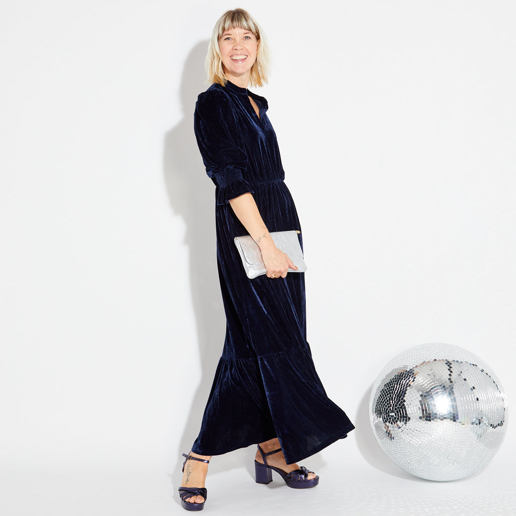 Dark blue velvet party dress Christmas - Disko Kids