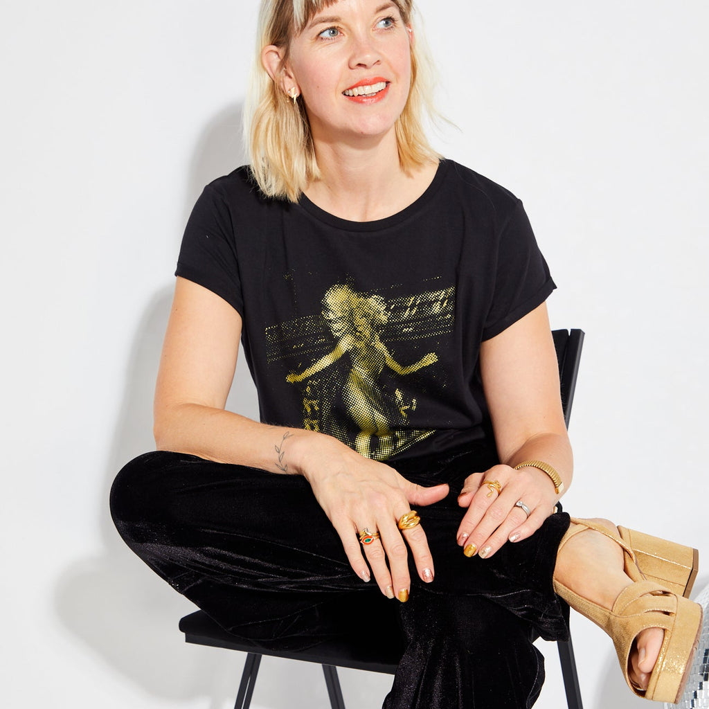 Black Disko Kids velvet trousers with side stripe