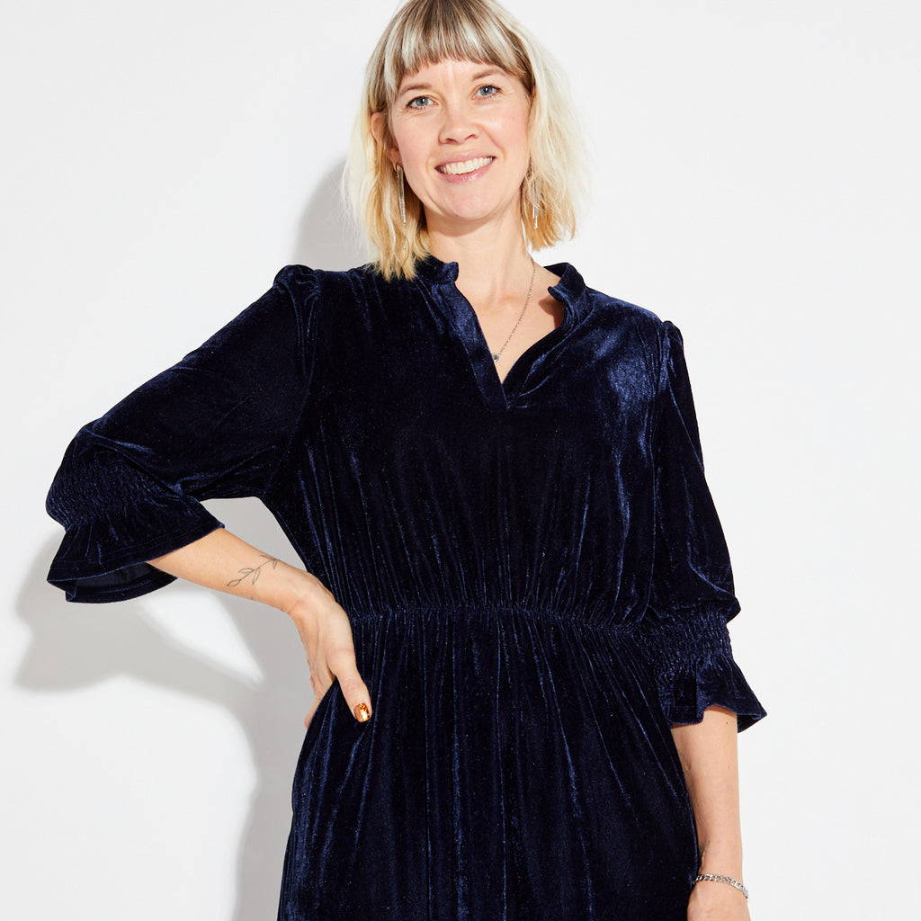 Dark blue velvet party dress Christmas - Disko Kids