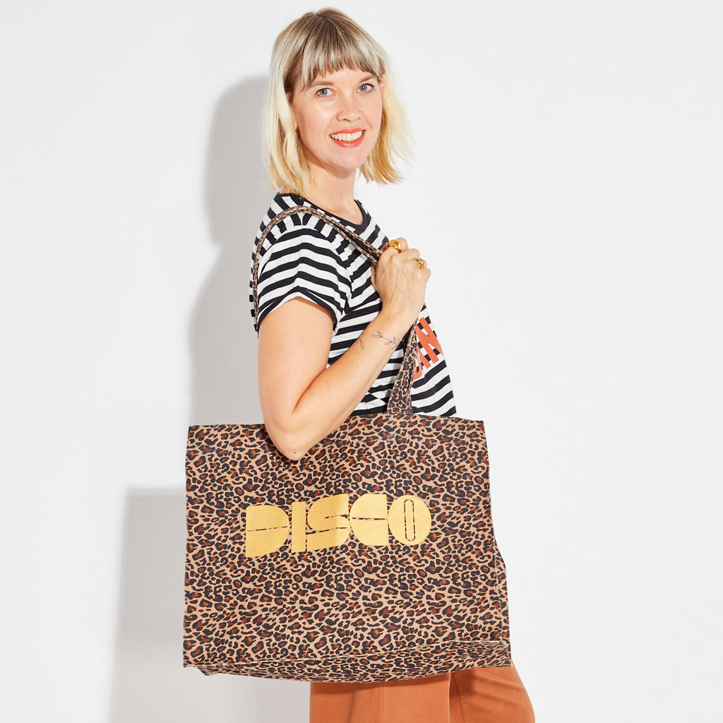 leopard bag gold disco canvas tote disko kids