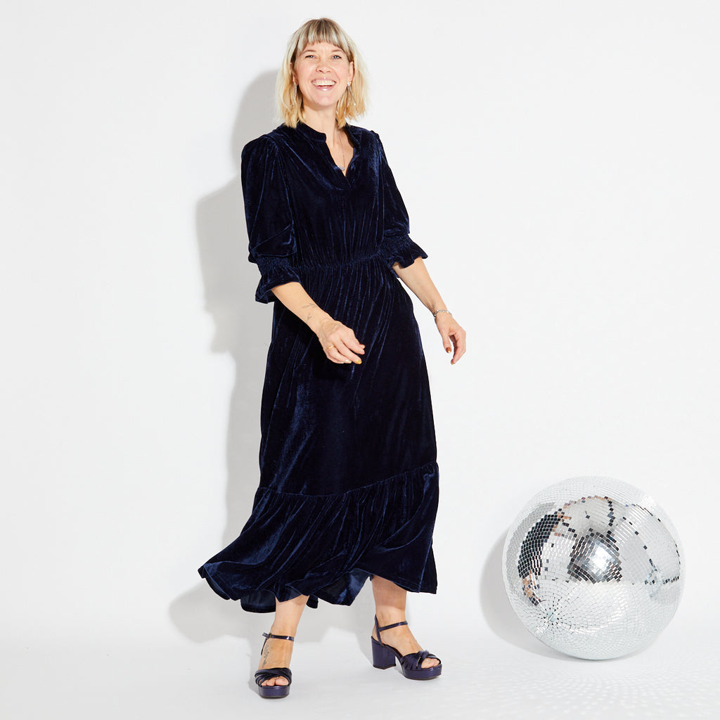 Dark blue velvet party dress Christmas - Disko Kids