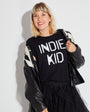 Womens black tshirt with white 'INDIE KID' print - Disko Kids