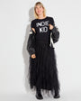 Black 'INDIE KID' tshirt with a layered black tulle skirt 