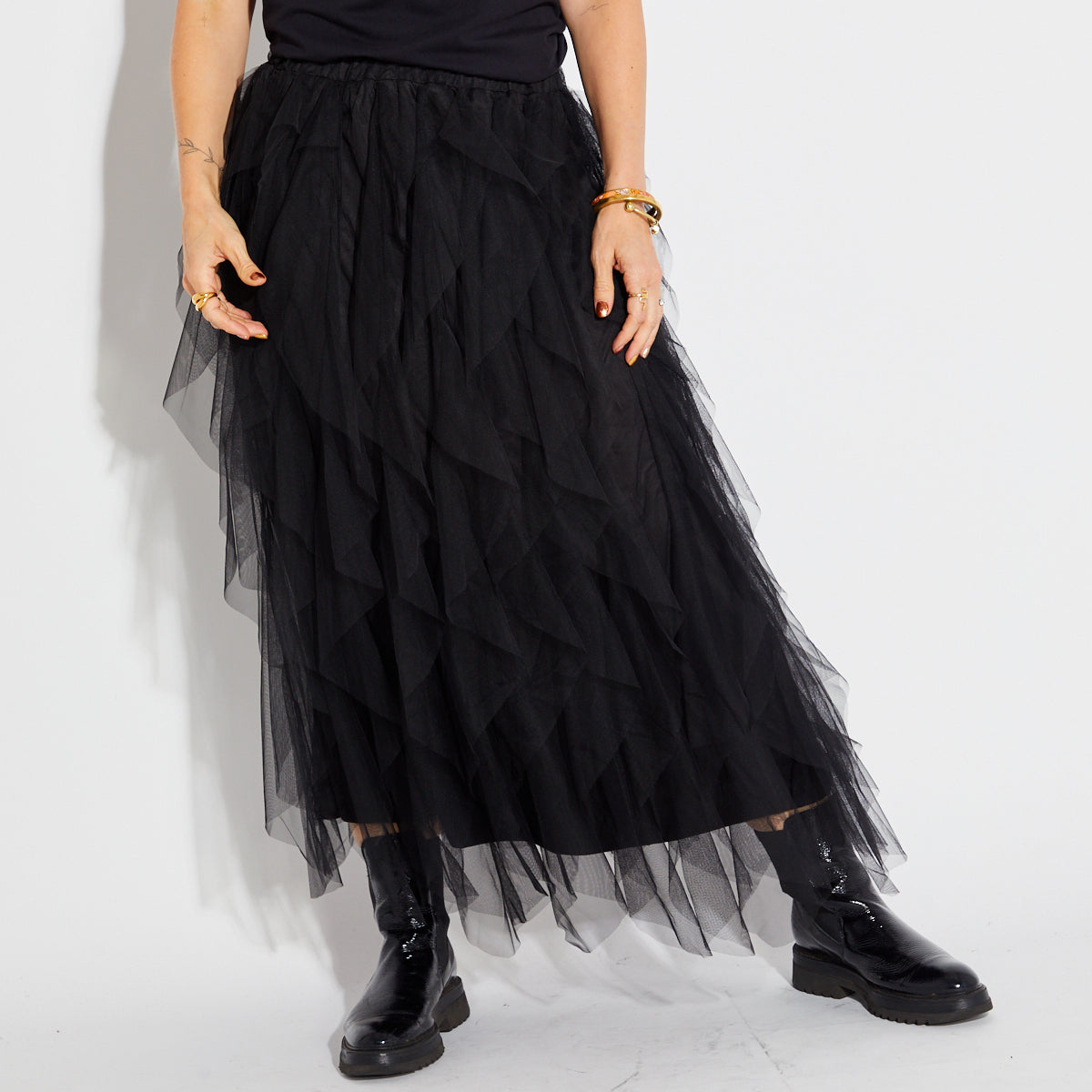 Womens black tulle skirt with frill layers