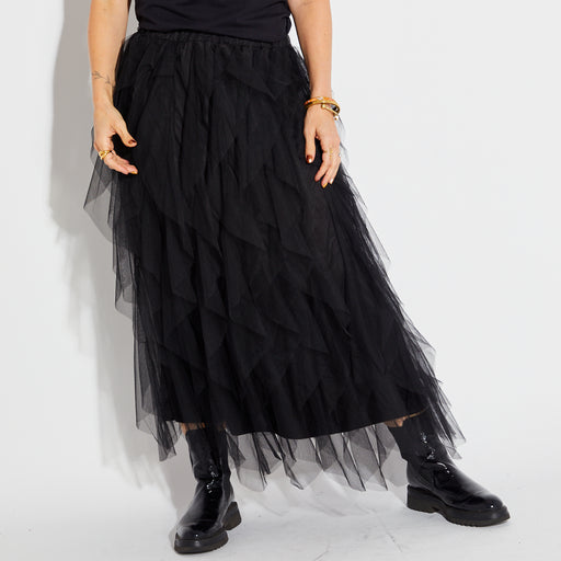 Womens black tulle skirt with frill layers