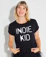 Womens black tshirt with white 'INDIE KID' print - Disko Kids