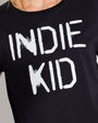 Womens black tshirt with white 'INDIE KID' print - Disko Kids