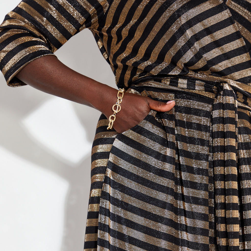 Disko Kids black and gold striped wide leg v neck jumpsuit disco retro 