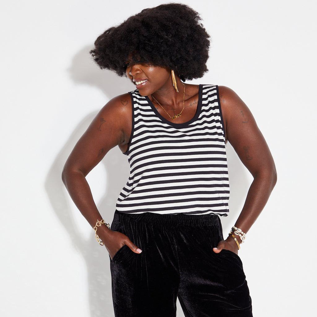 stripe vest black trousers