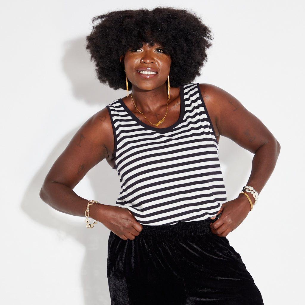 black & white stripe top