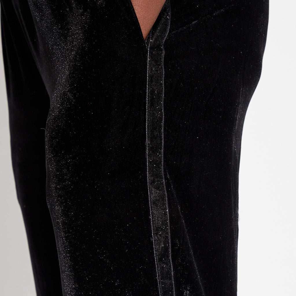 Black Disko Kids velvet trousers with side stripe