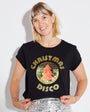 Disko Kids christmas disco tshirt disco ball tree black & gold womens partywear