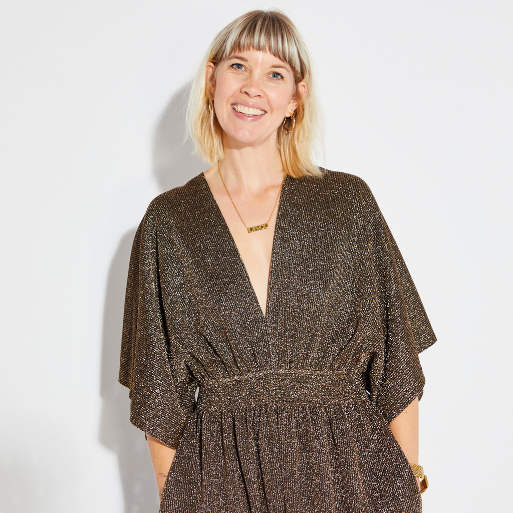 Disko Kids gold sparkly glitter wide leg v neck jumpsuit retro disco 