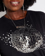 Womens black tshirt with silver discoball design - Disko Kids