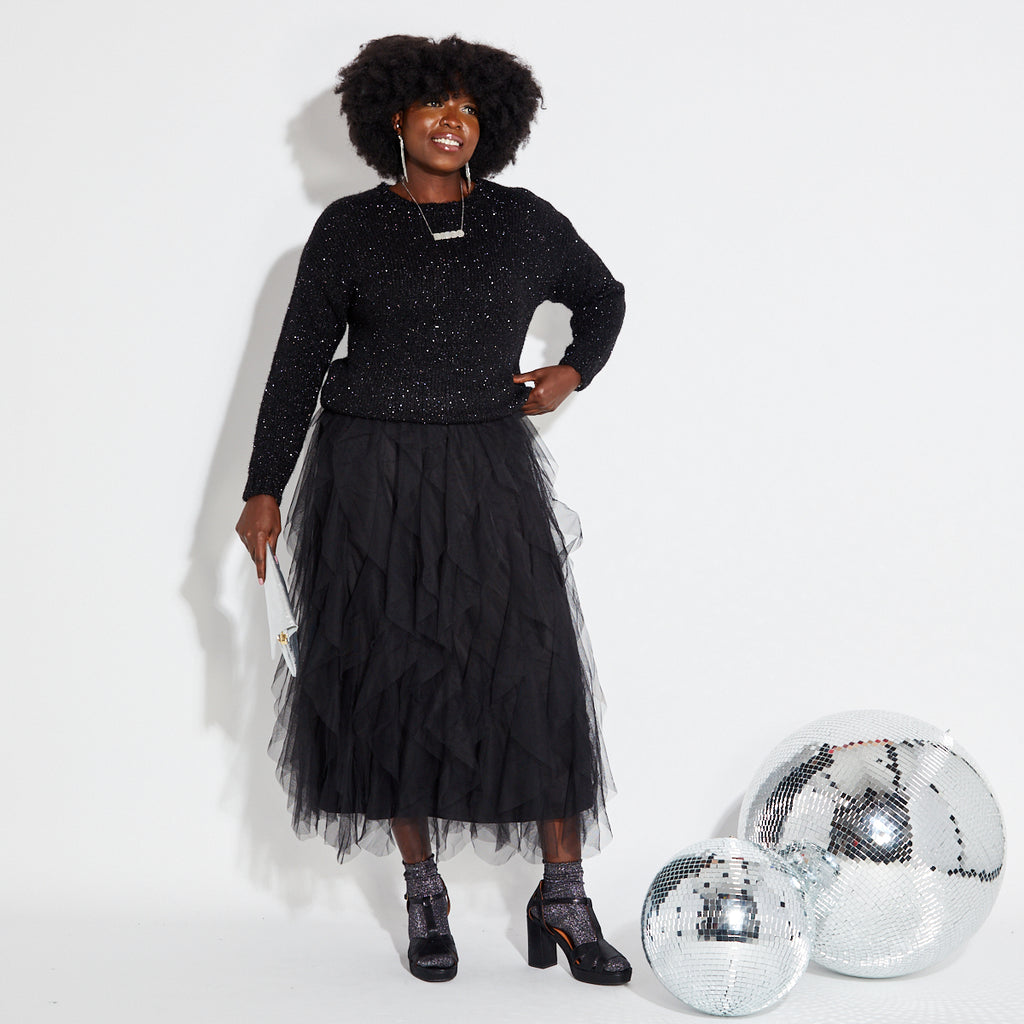 Womens black tulle skirt with frill layers