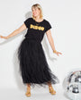 black evening tulle skirt with black and gold disco tshirt