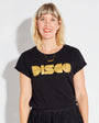 Womens black t-shirt with gold 'DISCO' print - Disko Kids