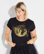 Womens black tshirt with gold discoball design - Disko Kids