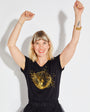 Womens black tshirt with gold discoball design - Disko Kids
