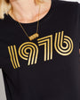 Womens 1976 black tshirt with gold print - Disko Kids