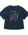 navy disco with letters spelling disco, graphic tshirt with discoball
