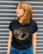 Womens black tshirt with gold discoball design - Disko Kids