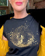 Womens black tshirt with gold discoball design - Disko Kids