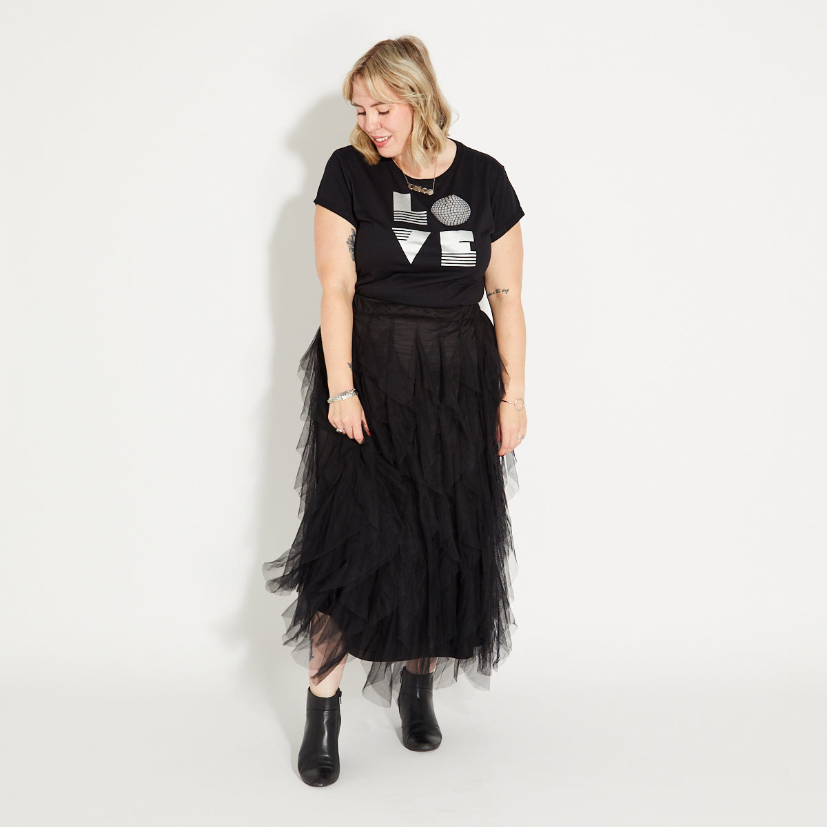 Womens black tulle skirt with frill layers