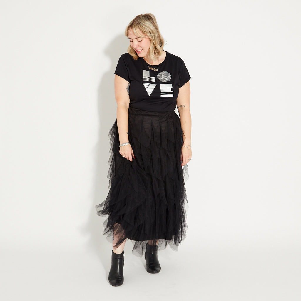 Womens black tulle skirt with frill layers