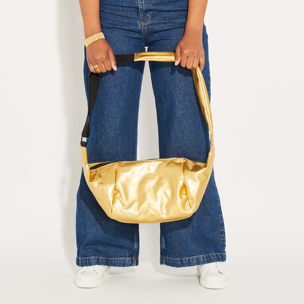 Large Gold Leather Crossbody Bag