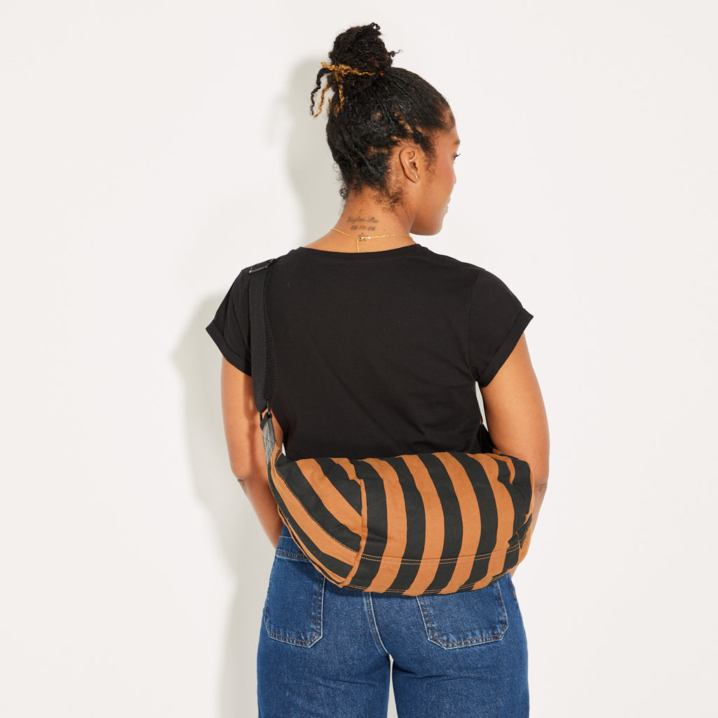 Large Stripe Brown Black Crossbody Bag Back