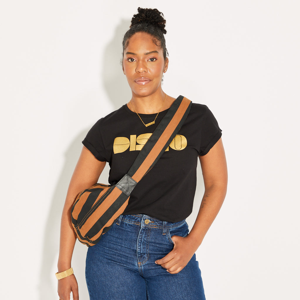 Large Stripe Brown Black Crossbody Bag Side