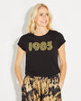 Womens 1985 black tshirt with gold print - Disko Kids