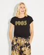 Womens 1985 black tshirt with gold print - Disko Kids