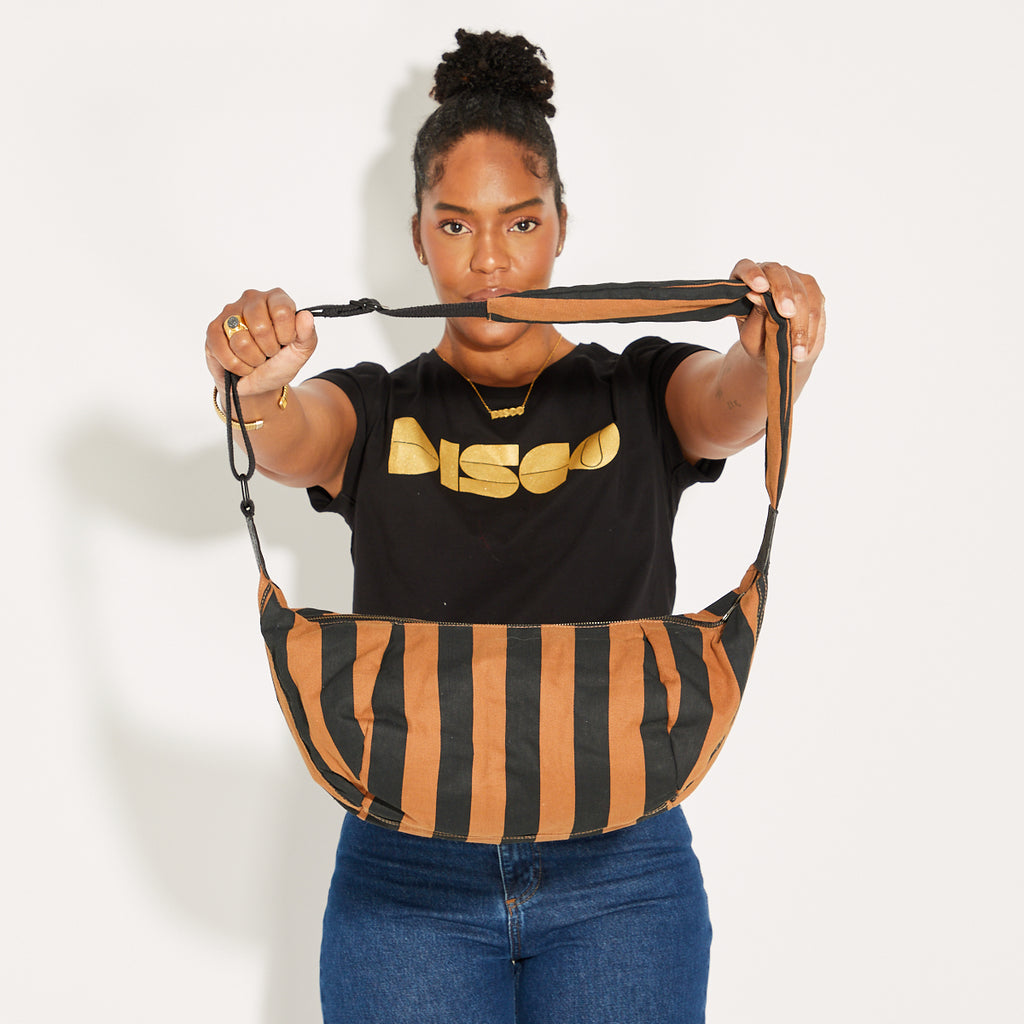 Large Stripe Brown Black Crossbody Bag
