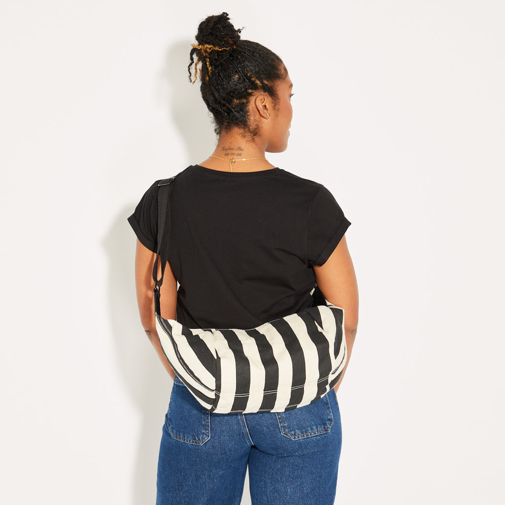 Large Stripe Ivory Black Crossbody Bag back
