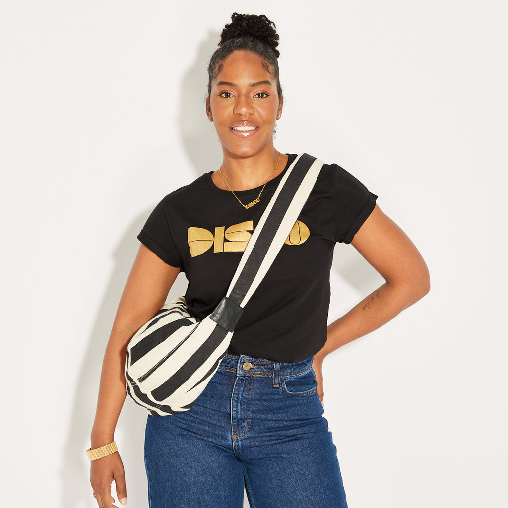 Large Stripe Ivory Black Crossbody Bag