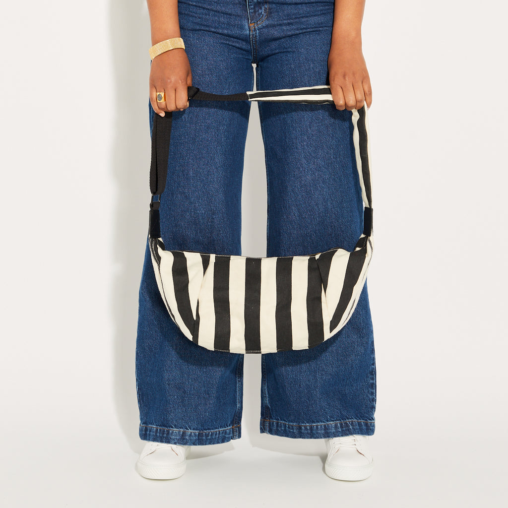 Large Stripe Ivory Black Crossbody Bag