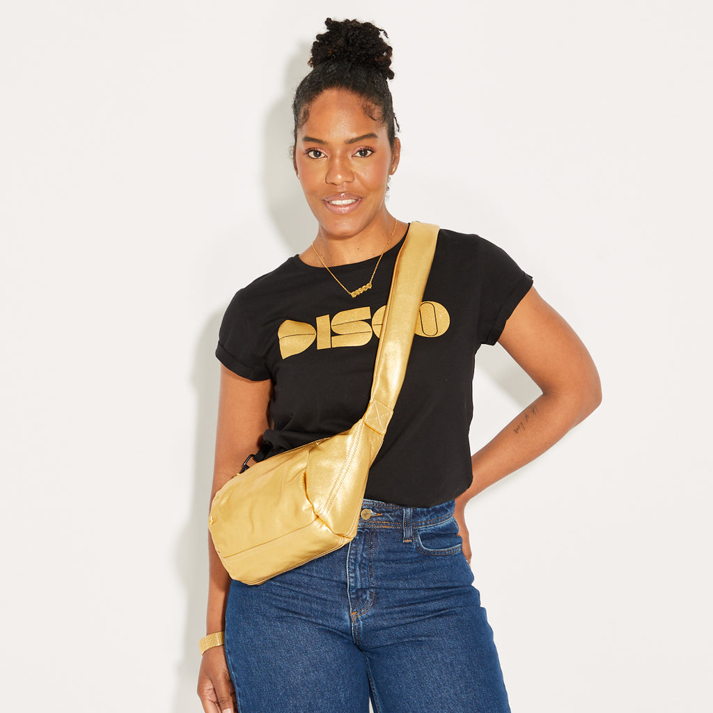Small Gold Leather Crossbody Bag Across Body