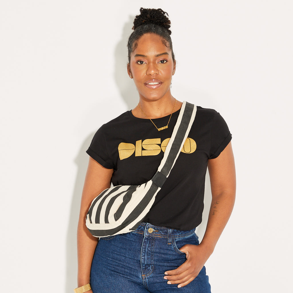 Small Stripe Ivory Black Crossbody Bag