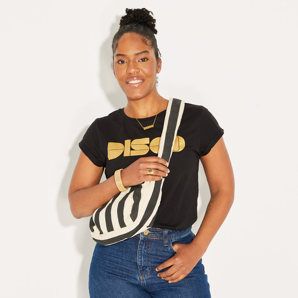 Small Stripe Ivory Black Crossbody Bag