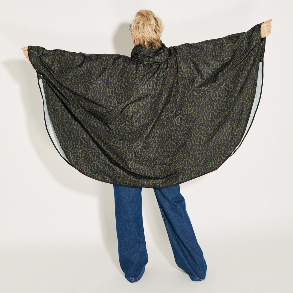 Khaki & Black Leopard Print Poncho - One Size