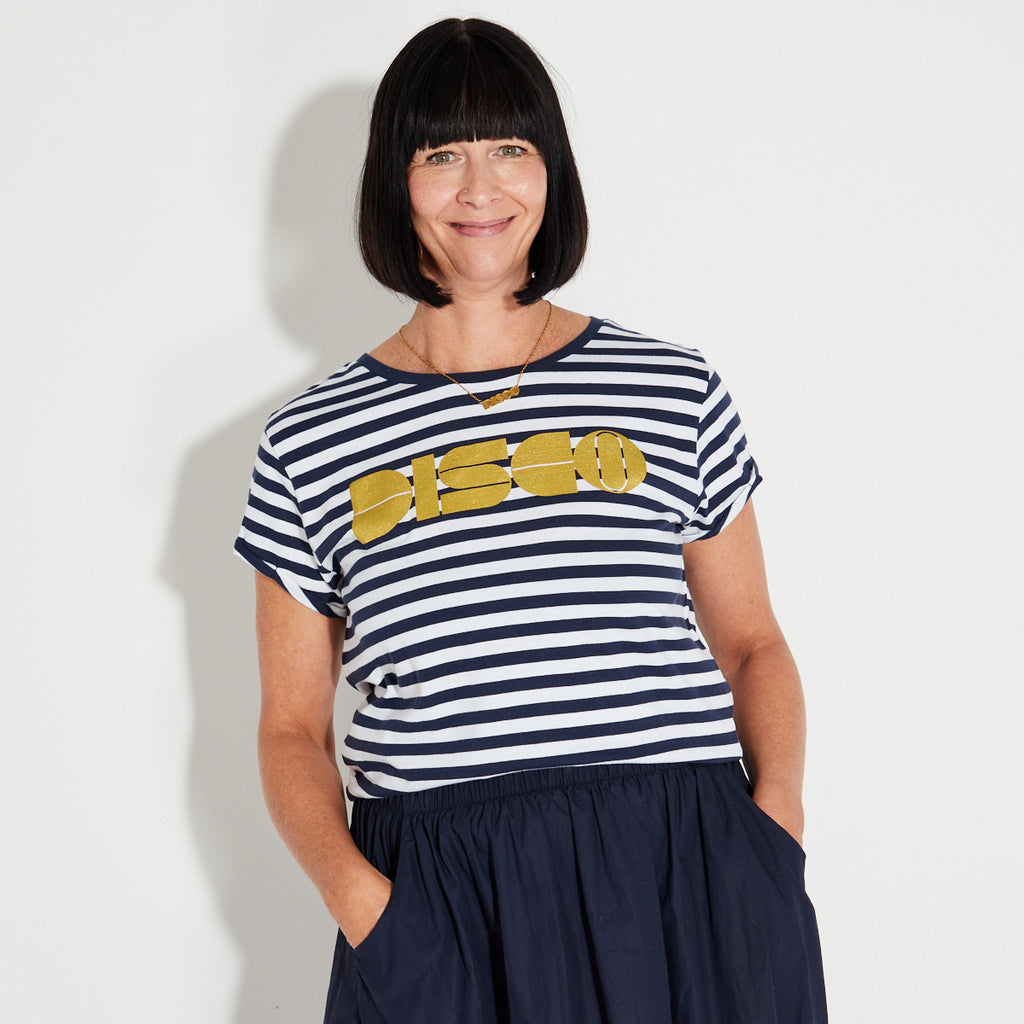 Striped Disco Tshirt with Gold Print 
 Disko Kids 