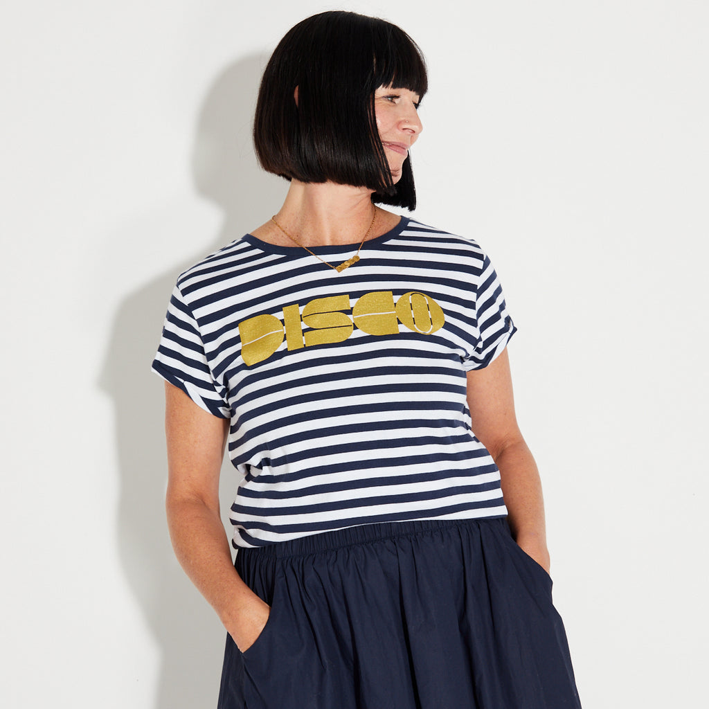 Striped Disco Tshirt with Gold Print 
 Disko Kids 