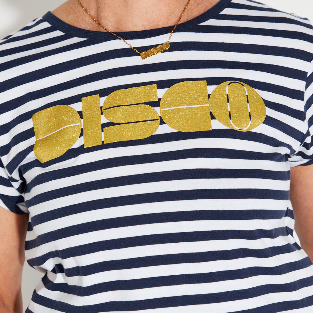 Striped Disco Tshirt with Gold Print 
 Disko Kids 